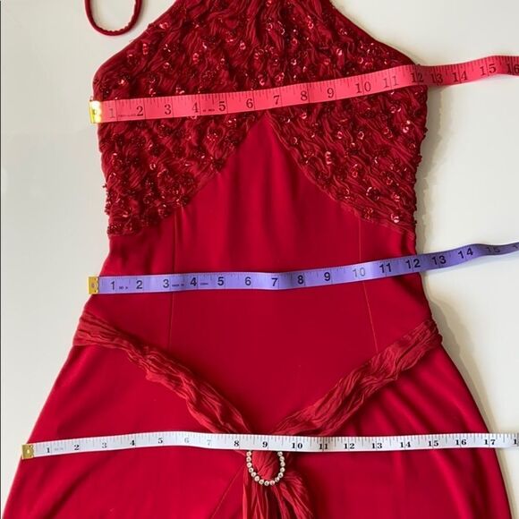 Vintage Red Beaded floor length Dress Trumpet Fit High Neckline, Sleeveless Gown - Picture 6 of 10